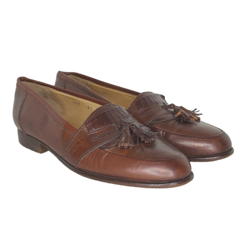 Lane Crawford Men's Size 41 / 8 Made In Italy Brown Leather Tasseled Loafers